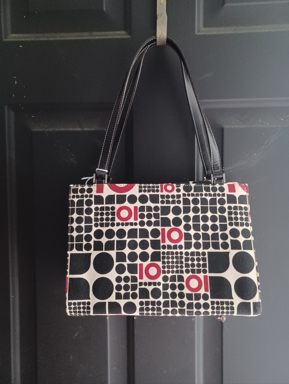 Vintage Kate Spade Fabric 10th Anniversary Tote Bag in Black, White & Red